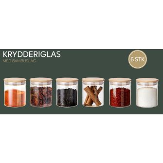 CONZEPT Krydderiglas med bambuslåg - 6 stk - DIVERSE
