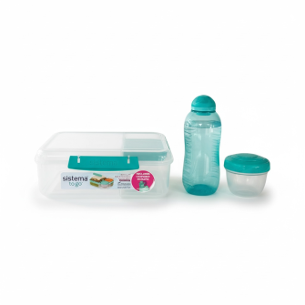 SISTEMA Madkassesæt bento box lunch to go 1,65 liter & drikkeflaske 330 ml - klar / minty teal - MADKASSER & DRIKKEDUNKE
