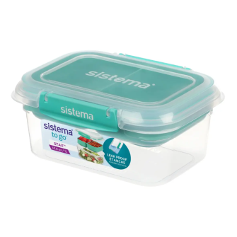SISTEMA Madkasse square stax to go 1,0 liter - klar / minty teal - MADKASSER & DRIKKEDUNKE