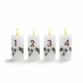 DACORE Blokadventslys med guirlande, m/3D flamme incl. fjernbetjening Ø5 cm - hvid med tal - KALENDERLYS