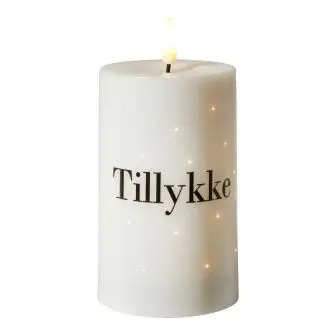 DACORE Bloklys med twinkle H12,5 cm - "tillykke" - LED LYS