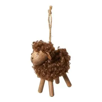 DACORE Træfigur får med fluffy pels H8 cm - amber/brun - PYNT & FIGURER