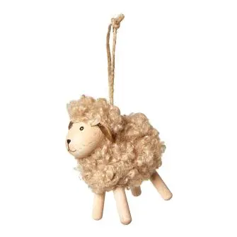 DACORE Træfigur får med fluffy pels H8 cm - bøg/lys brun - MÅNEDSTILBUD