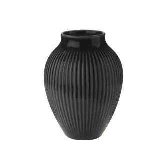 KNABSTRUP Vase  m/riller 12,5 cm - sort - KNABSTRUP KERAMIK