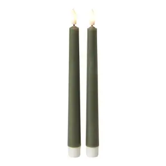 DACORE Stagelys med 3D flamme i mørk grøn - 24 cm - 2 stk. - LYS & LYSKÆDER
