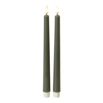 DACORE Stagelys med 3D flamme i mørk grøn - 28 cm - 2 stk. - LYS & LYSKÆDER