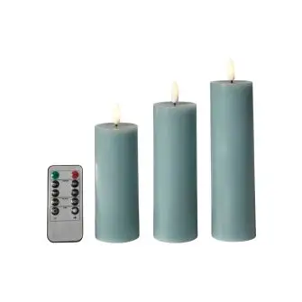 DACORE Bloklys m/3D flamme incl. fjernbetjening i sea 3 stk.- Ø 5 cm - LYS & LYSKÆDER