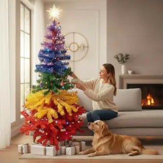 CONZEPT Kunstigt juletræ regnbuefarvet - 180 cm - JULETRÆER