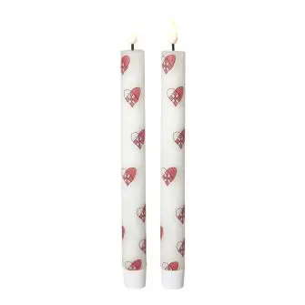 DACORE Stagelys m/3D flamme julehjerter 22 cm - 2 stk - LYS & LYSKÆDER