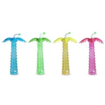 Drikkeflaske med sugerør & LED-lys 450 ml ass. farver - palme - HAVEN