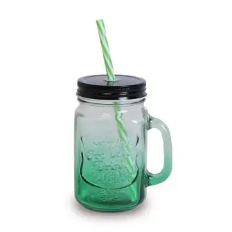 Drikkeglas med sugerør 450 ml - grøn - HAVEN