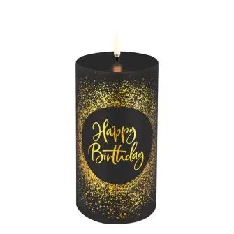 UYUNI Bloklys LED "happy birthday" 15 cm  - sort - LYS & LYSKÆDER