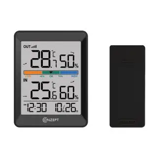CONZEPT Trådløst termometer med ur - sort - MÅNEDSTILBUD