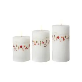 DACORE Bloklys med juledeko og 3D flamme inkl. fjernbetjening Ø7,5 cm - 3 stk - 