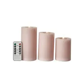 CONZEPT Bloklyssæt m/3D flamme Ø7,5 cm incl. fjernbetjening rosa - 3 stk - 