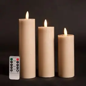 CONZEPT Bloklyssæt m/3D flamme Ø5 cm incl. fjernbetjening 3 stk - sand - 