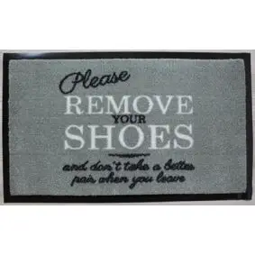 Dørmåtte 45 x 75 cm skridsikker - "Remove your shoes" - 