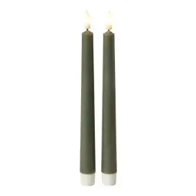 DACORE Stagelys med 3D flamme i mørk grøn - 24 cm - 2 stk. - 