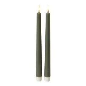 DACORE Stagelys med 3D flamme i mørk grøn - 28 cm - 2 stk. - 