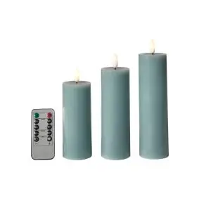 DACORE Bloklys m/3D flamme incl. fjernbetjening i sea 3 stk.- Ø 5 cm - 