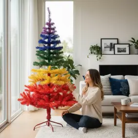 CONZEPT Kunstigt juletræ regnbuefarvet - 150 cm - 