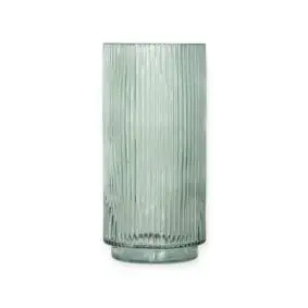 FLORA Glas vase med riller 25 cm - grøn - 