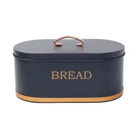 Brødkasse i metal med teksten "bread" - blå/guld - 