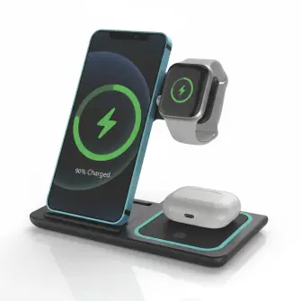 CONZEPT Mobiloplader trådløs 3-i-1 - sort - MOBILTILBEHØR