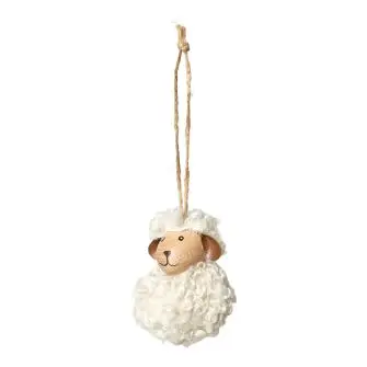 DACORE Træfigur hængene får med fluffy pels H7 cm - bøg/hvid - DACORE