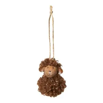 DACORE Træfigur hængene får med fluffy pels H7 cm - bøg/brun - DACORE