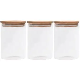 CONZEPT Opbevaringsglas med akacielåg H15 cm - 3 stk - OPBEVARINGSGLAS / DÅSER