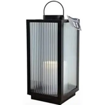 Lanterne med Riflet Glas og LED Bloklys – 48 cm - LYS & LYSKÆDER