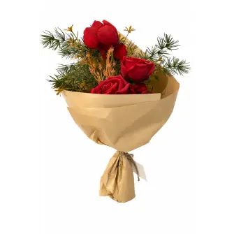 DACORE Buket med hortensia, rose & gran - rød - GAVER TIL HENDE