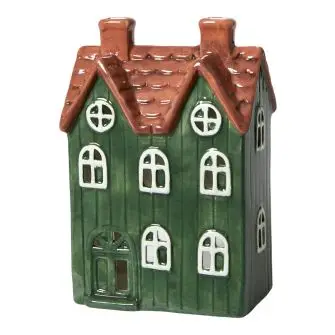 DACORE Lyshus i keramik H21,2 cm - grøn/brun - DEKORATION