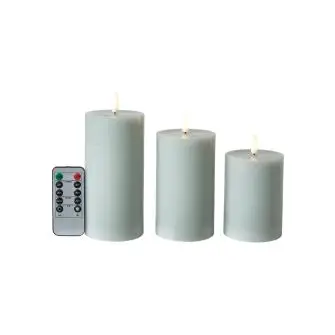 CONZEPT Bloklyssæt m/3D flamme incl. fjernbetjening mint - 3 stk - LYS & LYSKÆDER