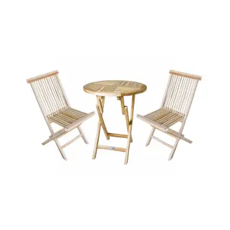 TEAK Mondena cafesæt - bord Ø66cm m/ 2 stole uden armlæn - HAVEMØBELSÆT