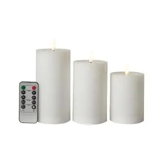 DACORE Bloklyssæt m/3D flamme i hvid 3 stk - Ø10 cm - LED LYS