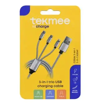 TEKMEE Ladekabel 3in1 - 1 meter - MOBILTILBEHØR