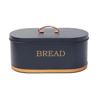 Brødkasse i metal med teksten "bread" - blå/guld - OPBEVARING