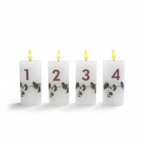 DACORE Blokadventslys med guirlande, m/3D flamme incl. fjernbetjening Ø5 cm - hvid med tal - 