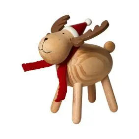 DACORE Træfigur rensdyr med hue 13,2 cm - fyrretræ natur - 