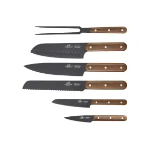 LION SABATIER Phenix knivsæt med 6 dele - sort / walnød - 