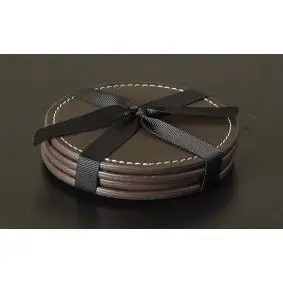 DACORE Glasbrikker i læderlook rund 4 stk - mørk brun - 