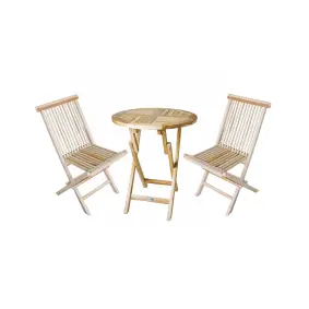 TEAK Mondena cafesæt - bord Ø66cm m/ 2 stole uden armlæn - 