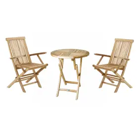 TEAK Mondena cafesæt - bord Ø66cm m/ 2 stole med armlæn - 