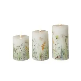 DACORE Bloklyssæt m/3D flamme incl. fjernbetjening 3 stk Ø7,5 cm - vild flora - 