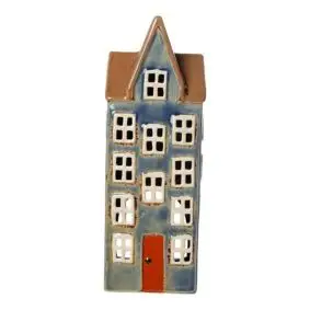 DET GAMLE APOTEK Keramikhus til fyrfadslys, høj - blå - 